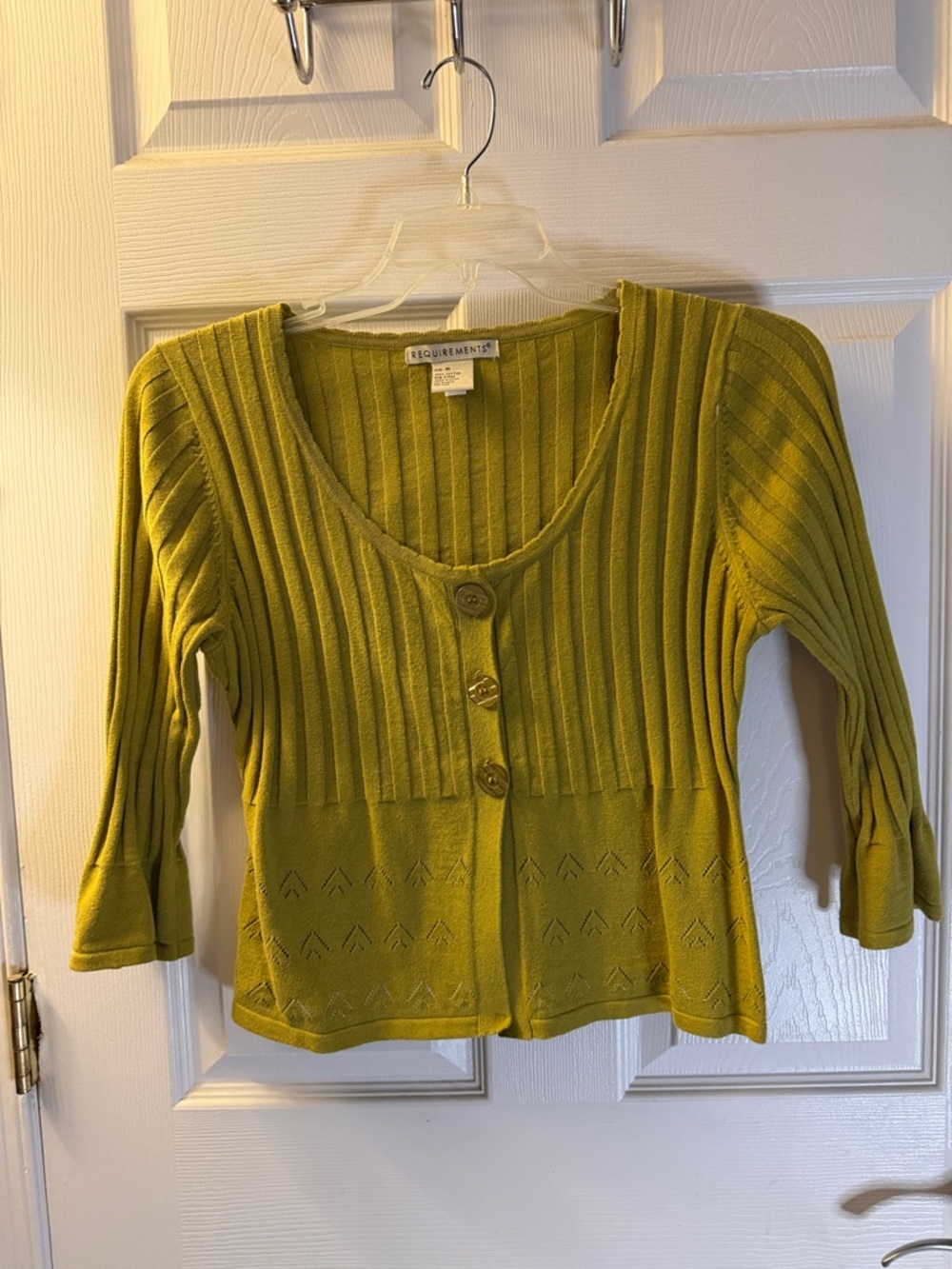 Requirements Lime Green Ribbed Three-Button Cardigan